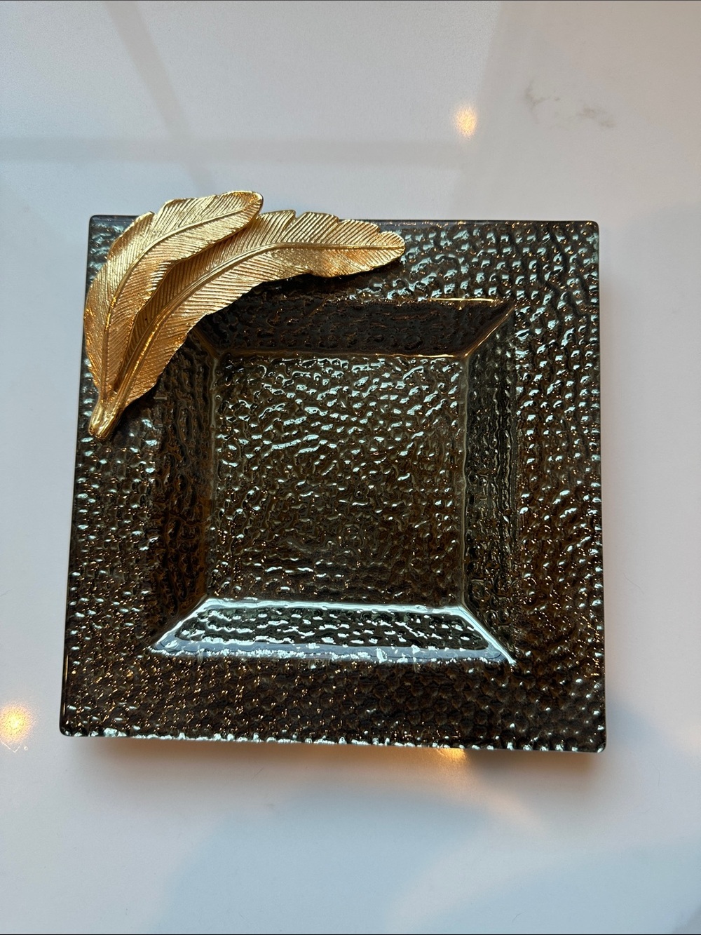 Michael Aram Gold Feather Accent on Black Textured Plate